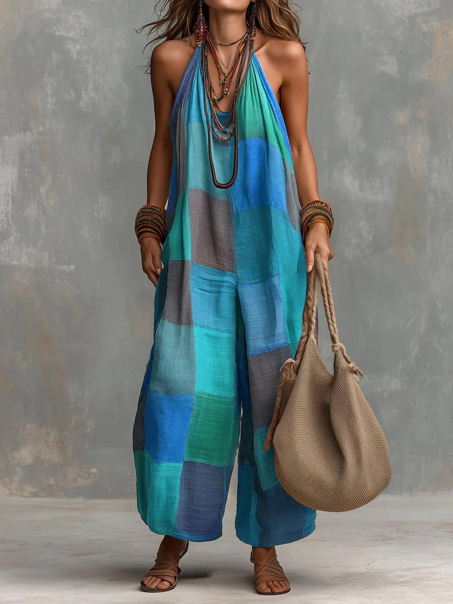 Catherine – Patchwork Halter Jumpsuit