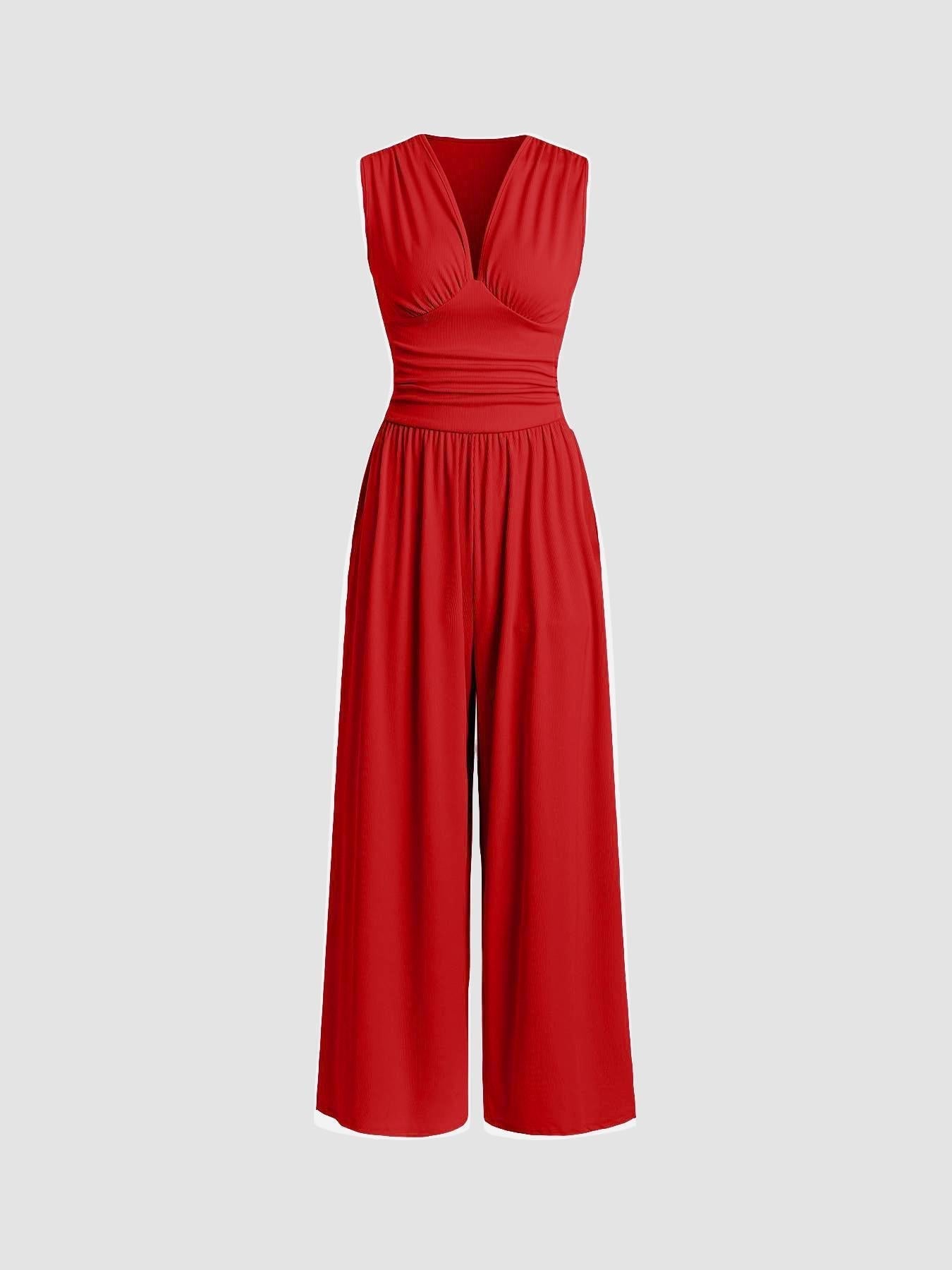 Priscilla – Wide Leg V Neckline Jumpsuit