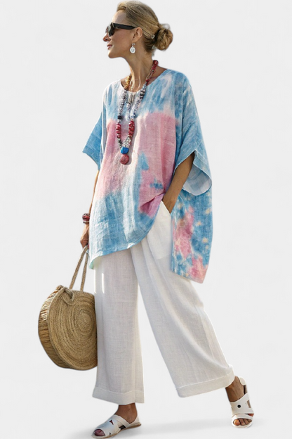 Alice | Comfortable Relaxed Linen Top & Striped Bamboo Pants