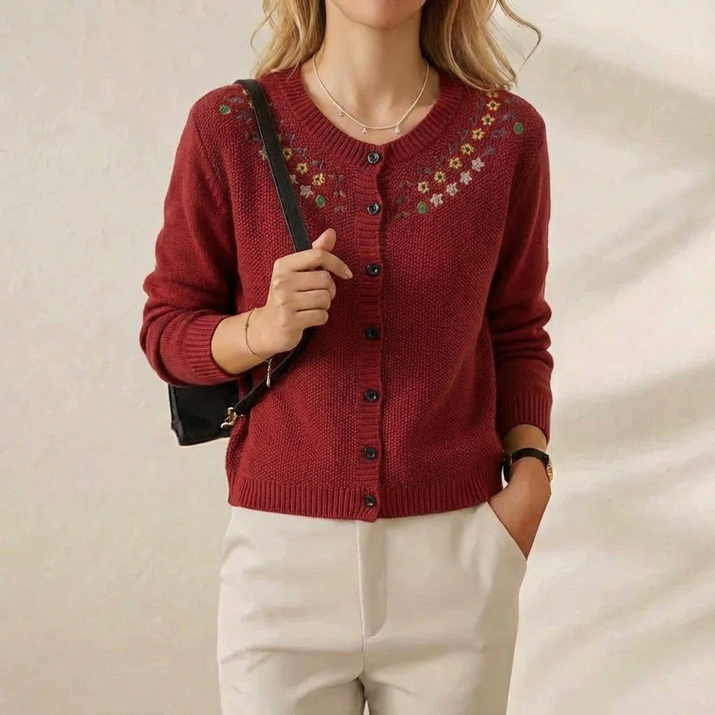 Earlene – Embroidered Floral Knit Cardigan
