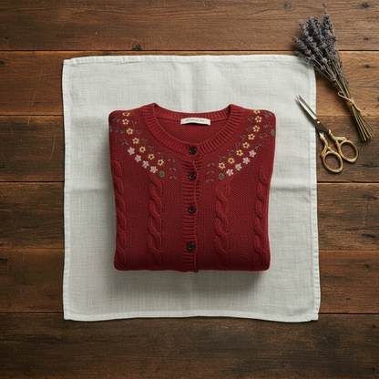 Earlene – Embroidered Floral Knit Cardigan