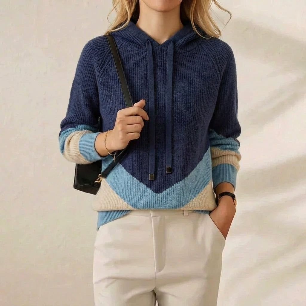 Catherine – Color-Block Knit Hooded Sweater