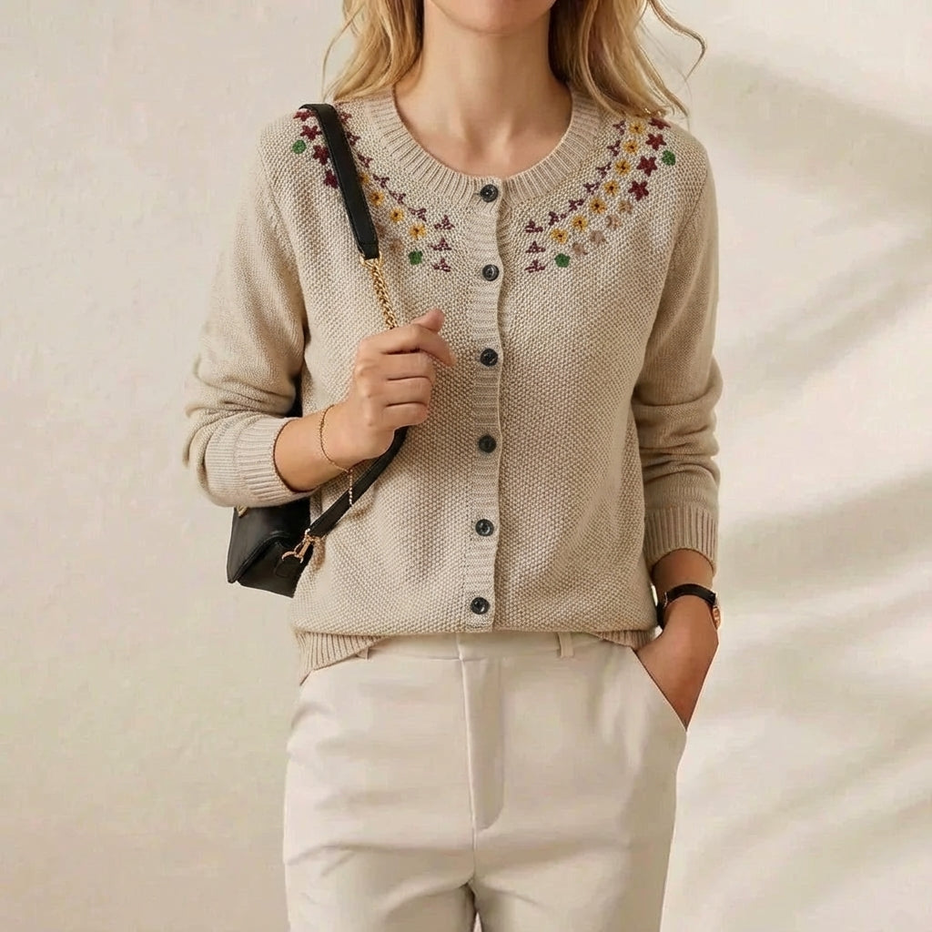 Earlene – Embroidered Floral Knit Cardigan