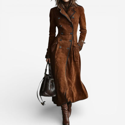 Andrea – Double-Breasted Suede-Look Long Coat