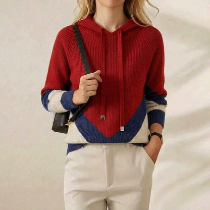 Catherine – Color-Block Knit Hooded Sweater
