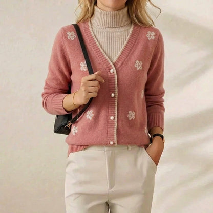 Rosa – Floral Embroidered V-Neck Cardigan