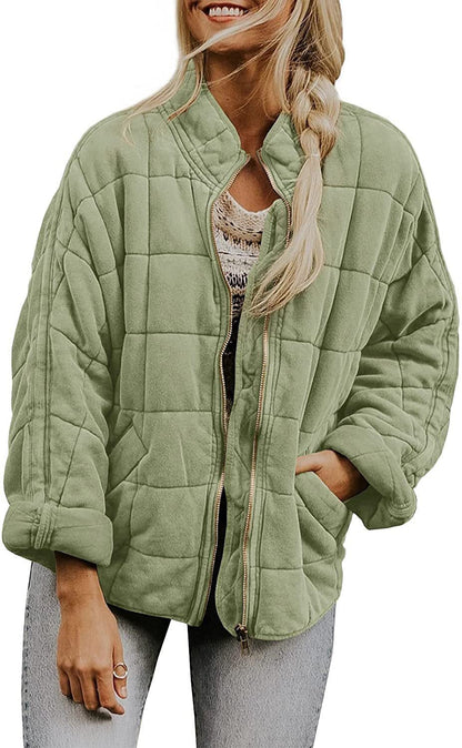 Sharon – Quilted Zip-Front Bomber Jacket
