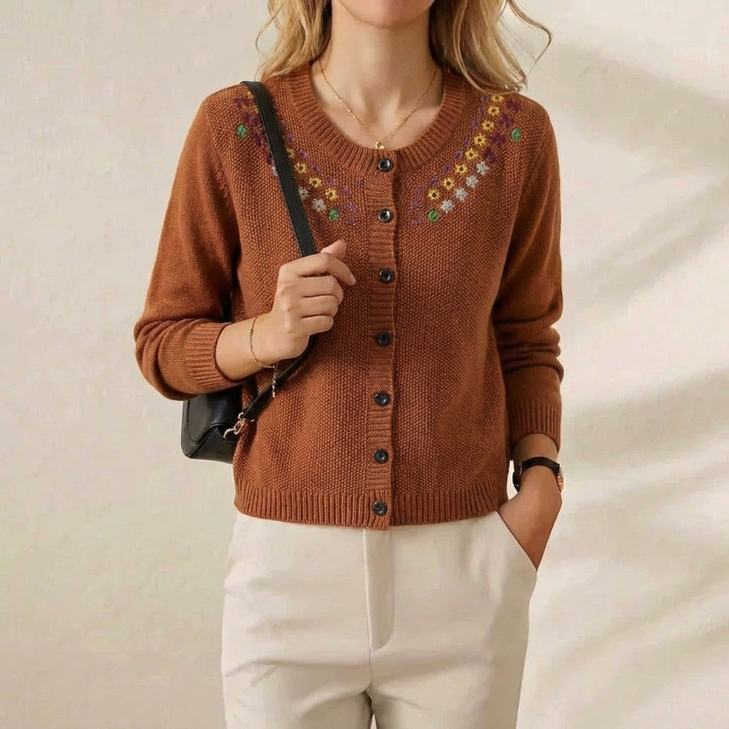 Earlene – Embroidered Floral Knit Cardigan
