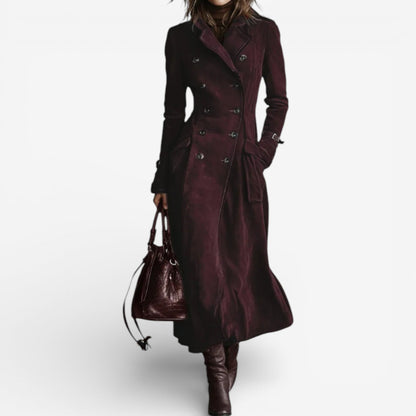 Andrea – Double-Breasted Suede-Look Long Coat