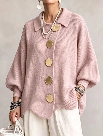 Bernice – Oversized Knit Cardigan with Gold Buttons