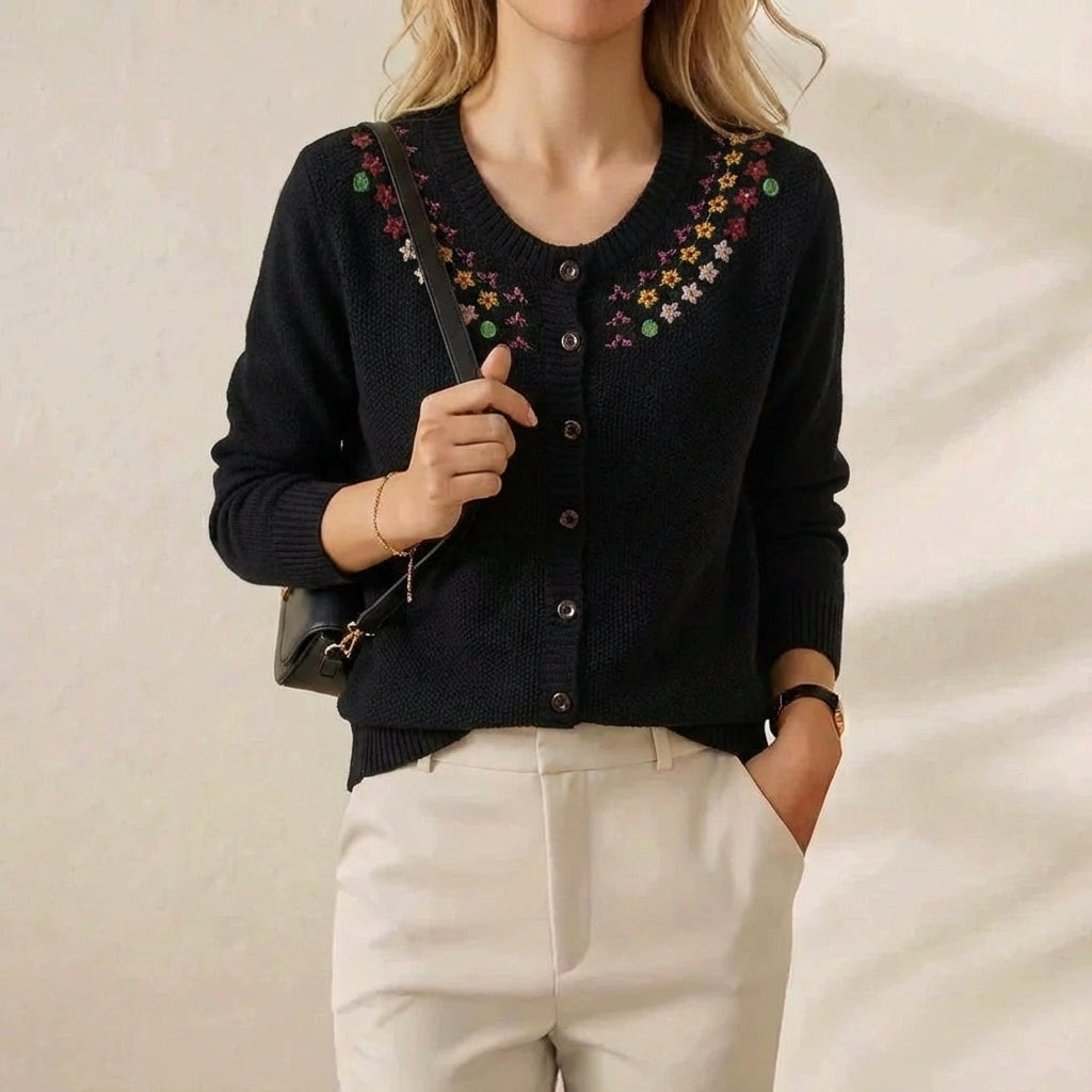 Earlene – Embroidered Floral Knit Cardigan