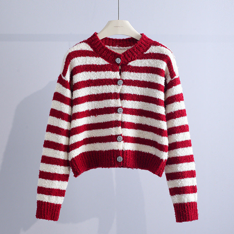 Mae – Striped Knit Button-Up Cardigan