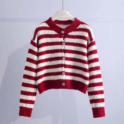 Mae – Striped Knit Button-Up Cardigan