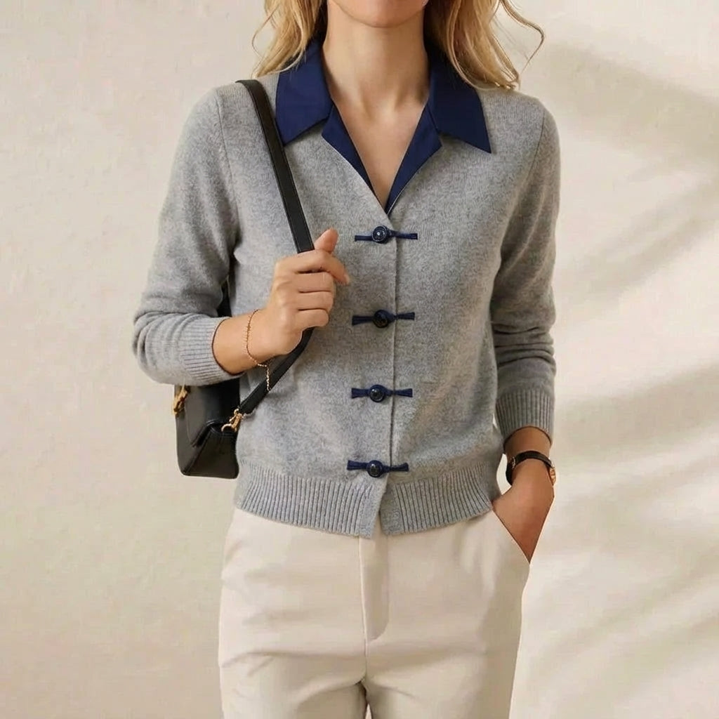 Lori – Collared Knit Cardigan with Toggle Buttons
