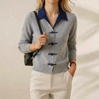 Lori – Collared Knit Cardigan with Toggle Buttons