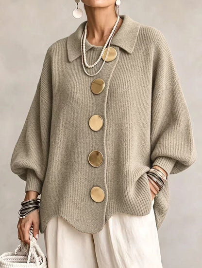 Bernice – Oversized Knit Cardigan with Gold Buttons