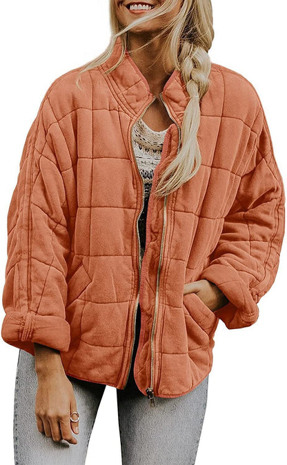 Sharon – Quilted Zip-Front Bomber Jacket