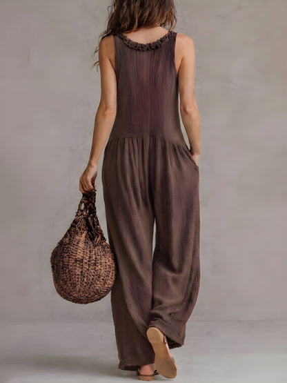 Mary – Bohemian Button-Front Wide Leg Jumpsuit