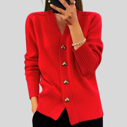 Wanda – V-Neck Cardigan with Heart Buttons