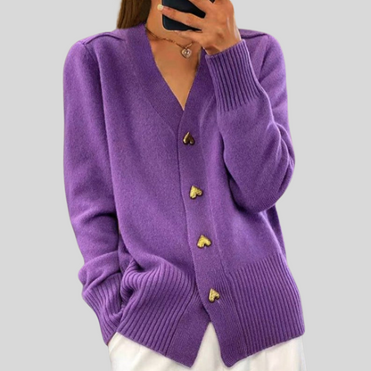 Wanda – V-Neck Cardigan with Heart Buttons