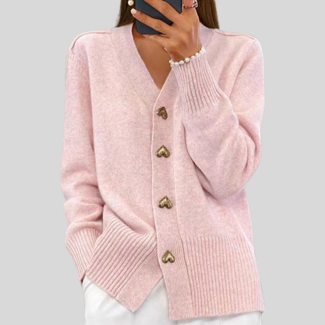 Wanda – V-Neck Cardigan with Heart Buttons