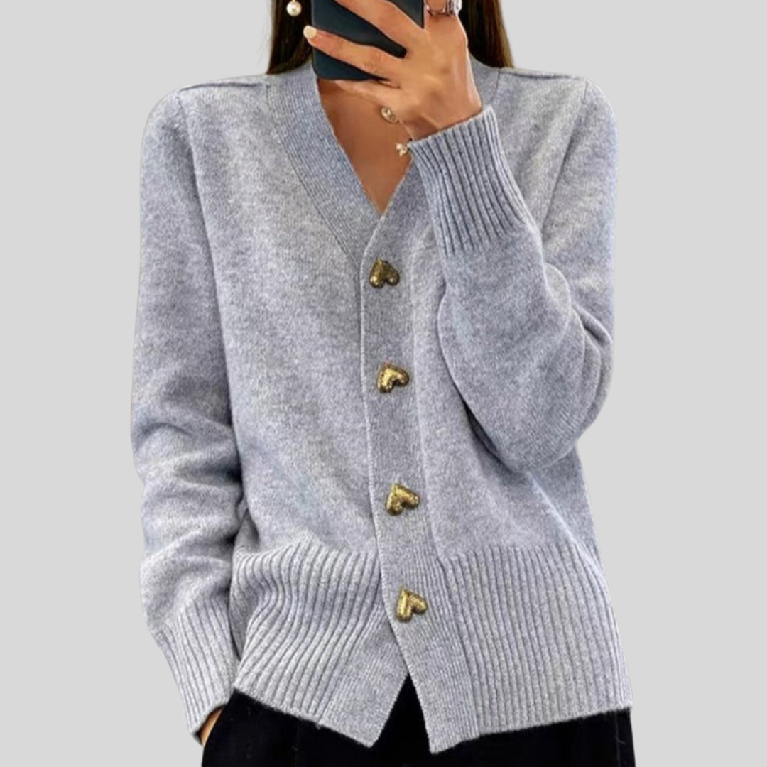 Wanda – V-Neck Cardigan with Heart Buttons