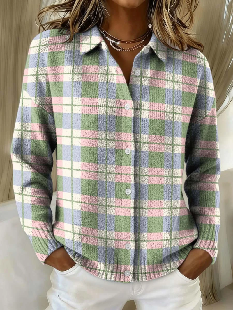 Sharon – Plaid Button-Up Cardigan