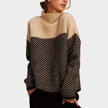 Kari – Turtleneck Chevron Knit Sweater