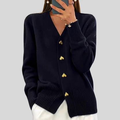 Wanda – V-Neck Cardigan with Heart Buttons