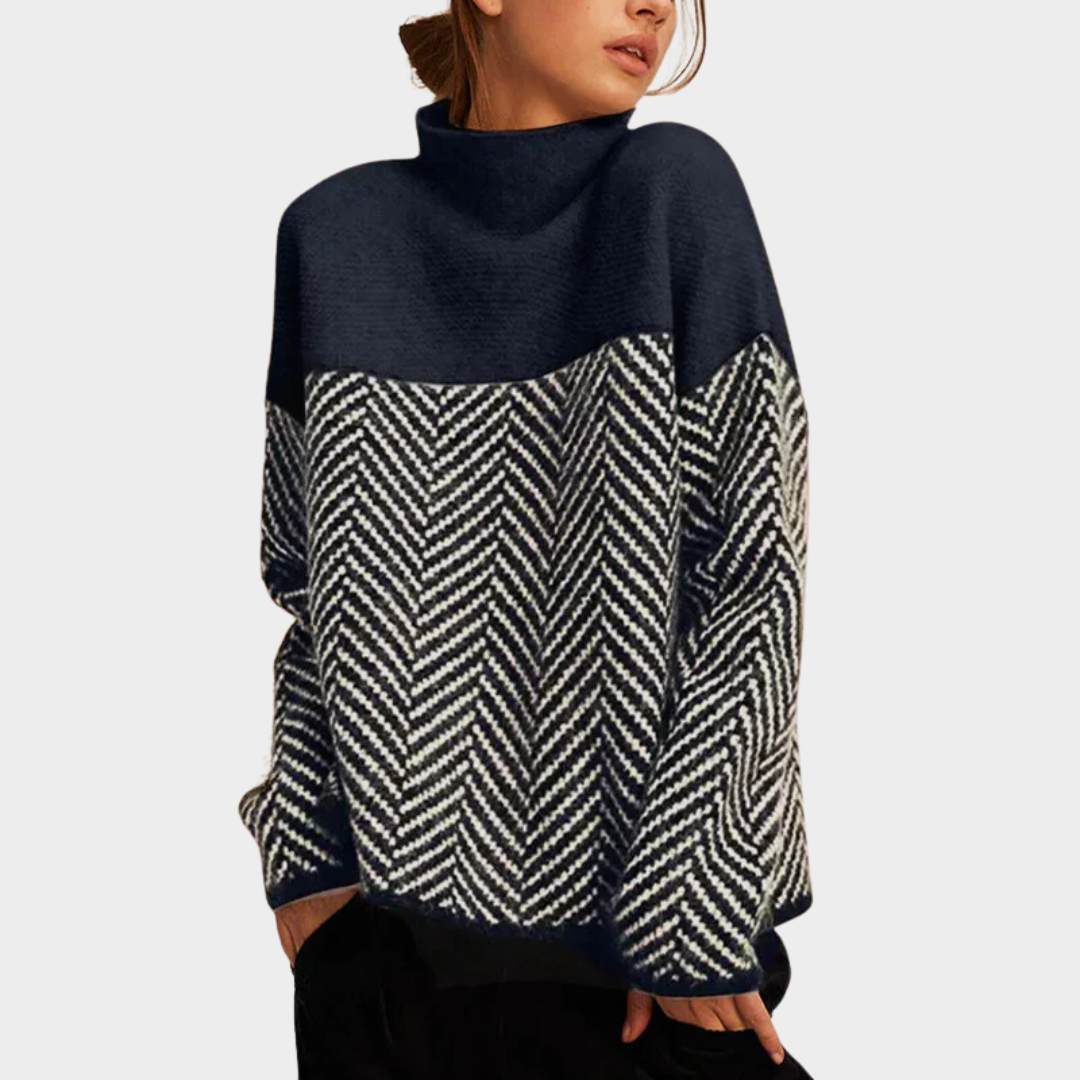 Kari – Turtleneck Chevron Knit Sweater