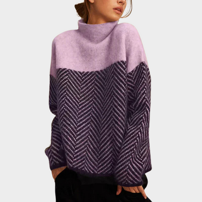 Kari – Turtleneck Chevron Knit Sweater