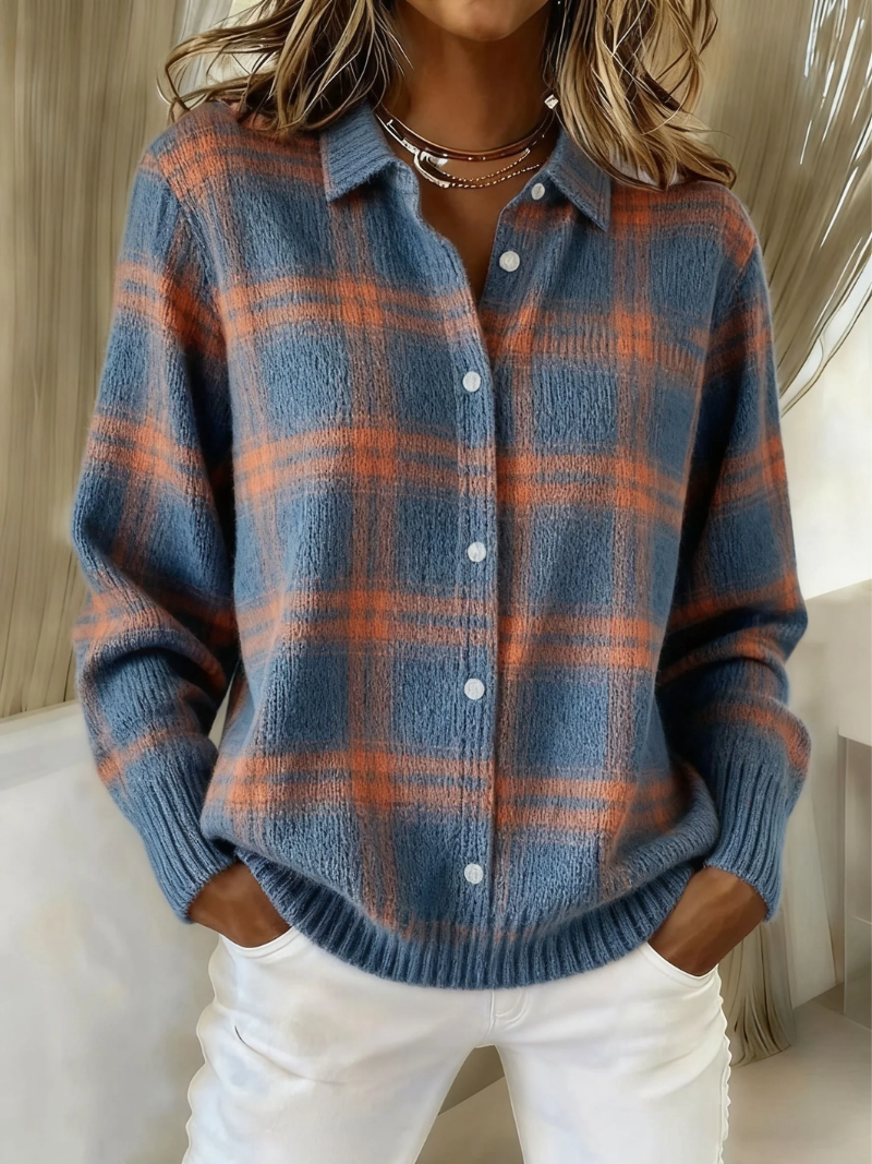 Sondra – Plaid Button-Up Knit Cardigan