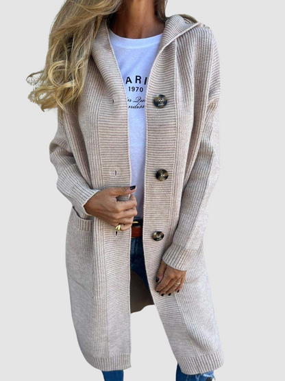 Geraldine – Hooded Knit Button-Front Cardigan