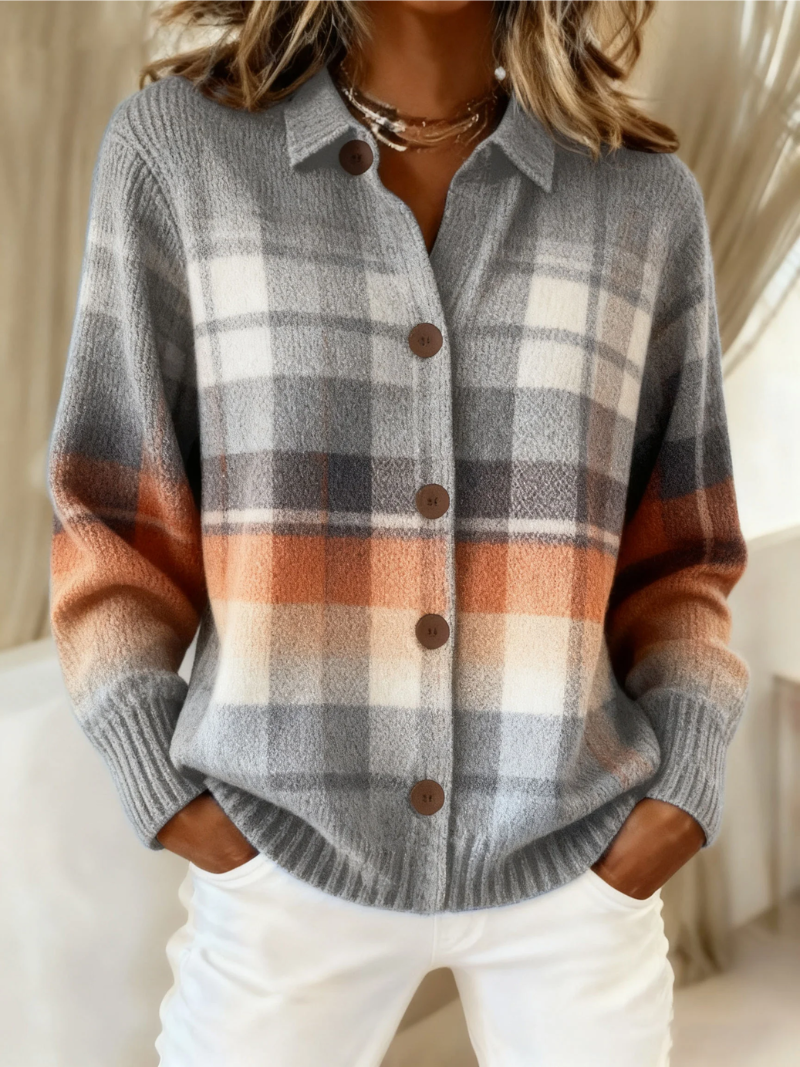 Tamara – Plaid Button-Up Knit Cardigan