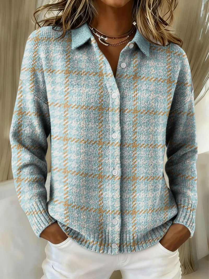 Sabrina – Plaid Button-Up Knit Cardigan