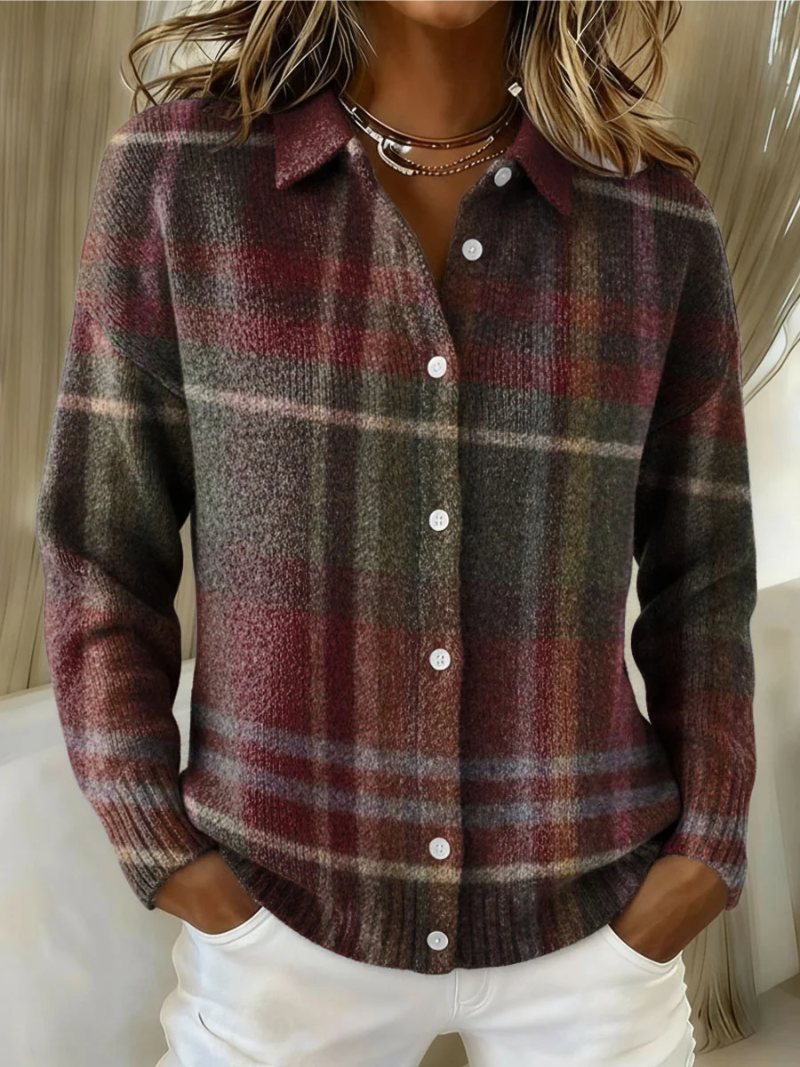 Colleen – Classic Plaid Button-Up Cardigan