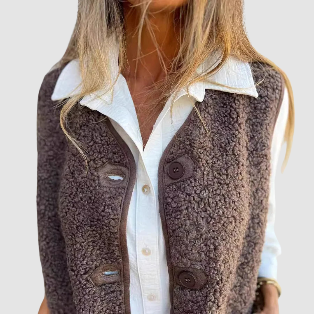 Melinda – Sleeveless Sherpa-Look Button Vest
