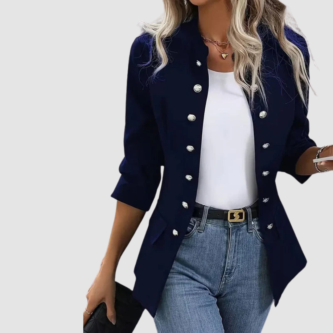 Laura – Double-Breasted Military Button Blazer