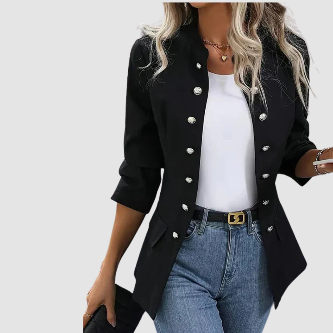 Laura – Double-Breasted Military Button Blazer