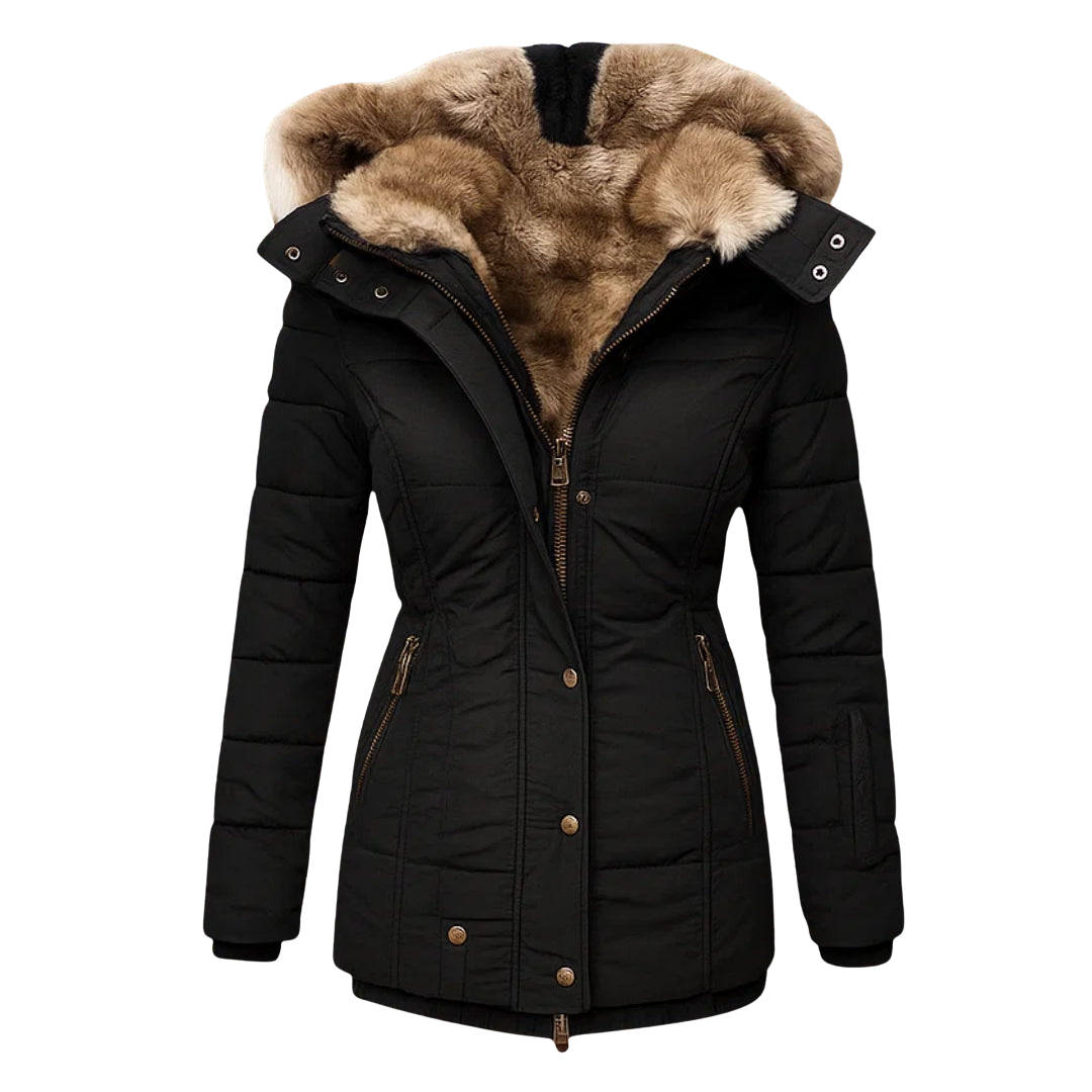 Alvina – Quilted Winter Coat with Faux Fur Hood