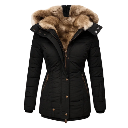 Alvina – Quilted Winter Coat with Faux Fur Hood
