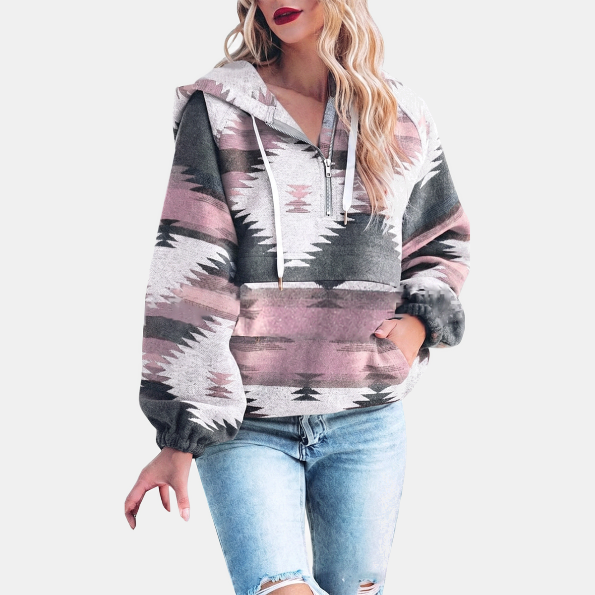 Margarita – Aztec Print Quarter-Zip Hoodie