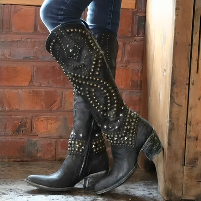 Carleen – Studded Knee-High Western Boots