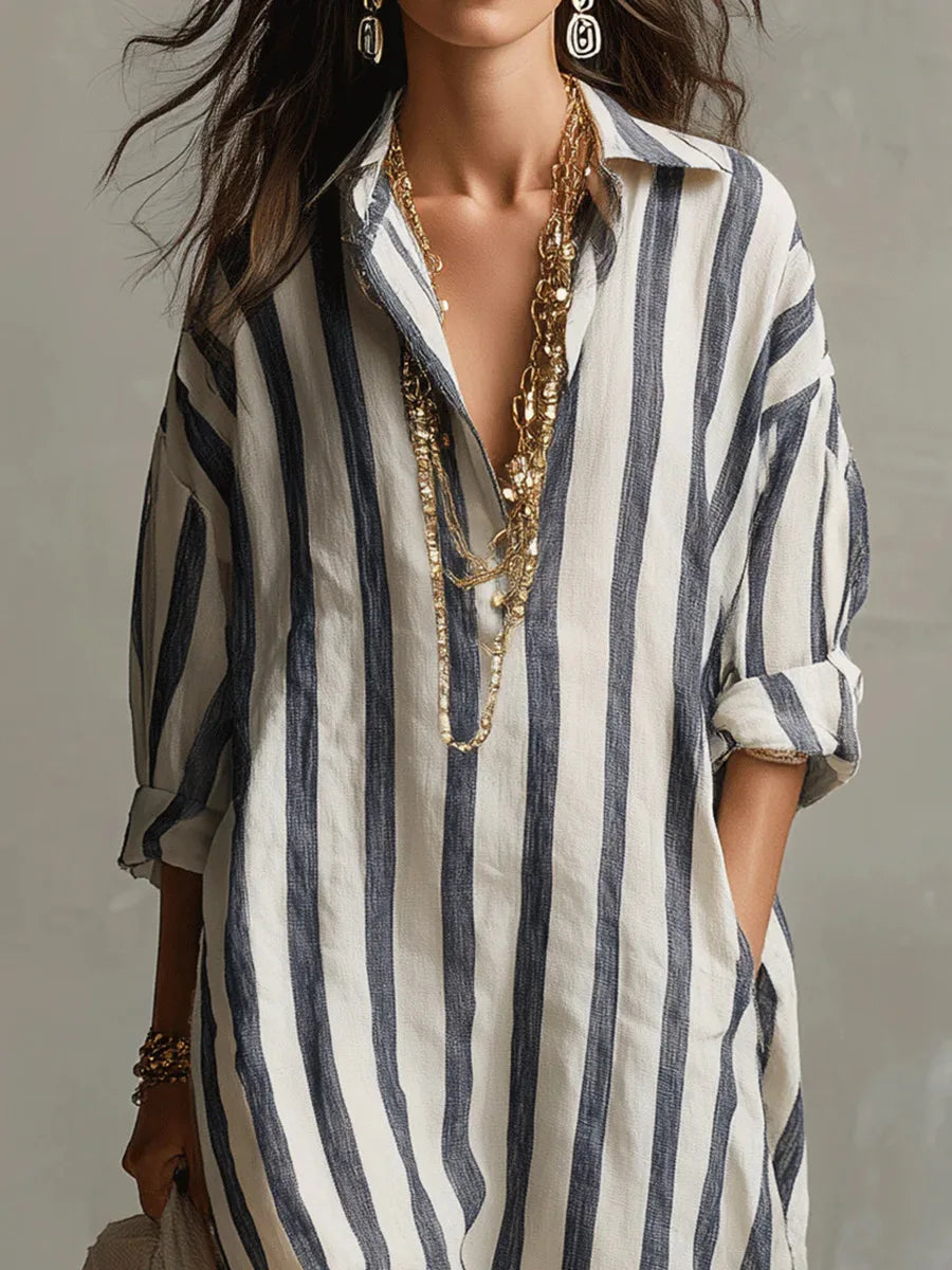 Rita – Striped Relaxed Shirt Midi Dress