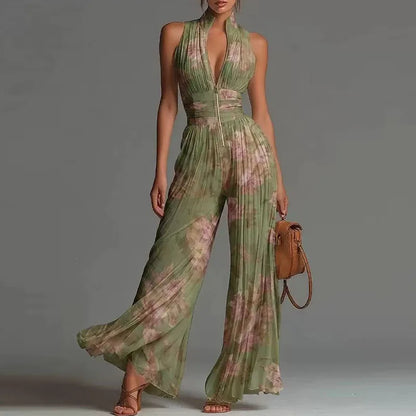 Helen – Pleated Wide Leg Halter Jumpsuit