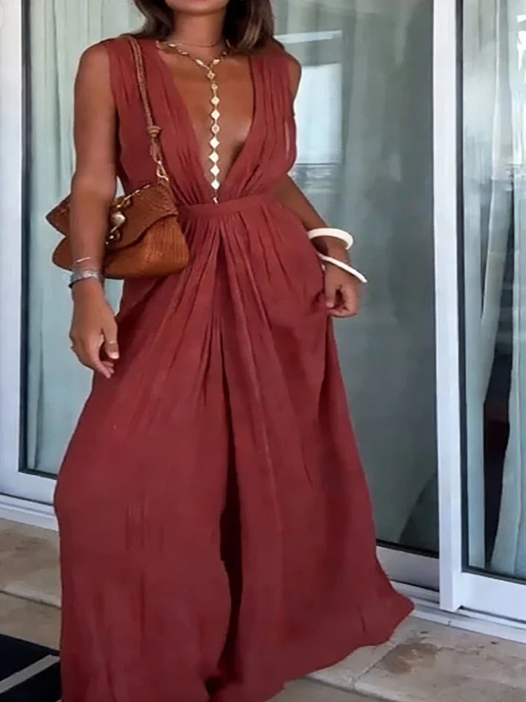 Sondra – Deep V Wide-Leg Elegant Jumpsuit