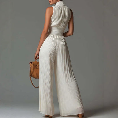 Helen – Pleated Wide Leg Halter Jumpsuit