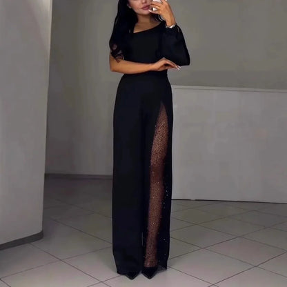 Susan – Elegant Mesh Panel Wide-Leg Jumpsuit