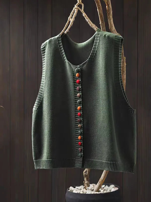 Mary – Knit Button-Front Sleeveless Vest