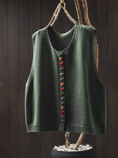 Mary – Knit Button-Front Sleeveless Vest